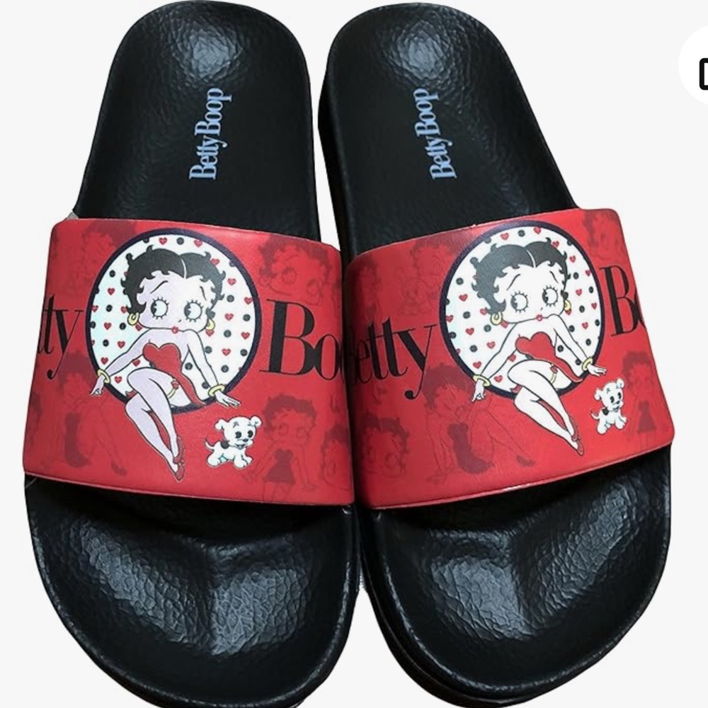 NWT Betty Boop Red and Black Slide Sandals